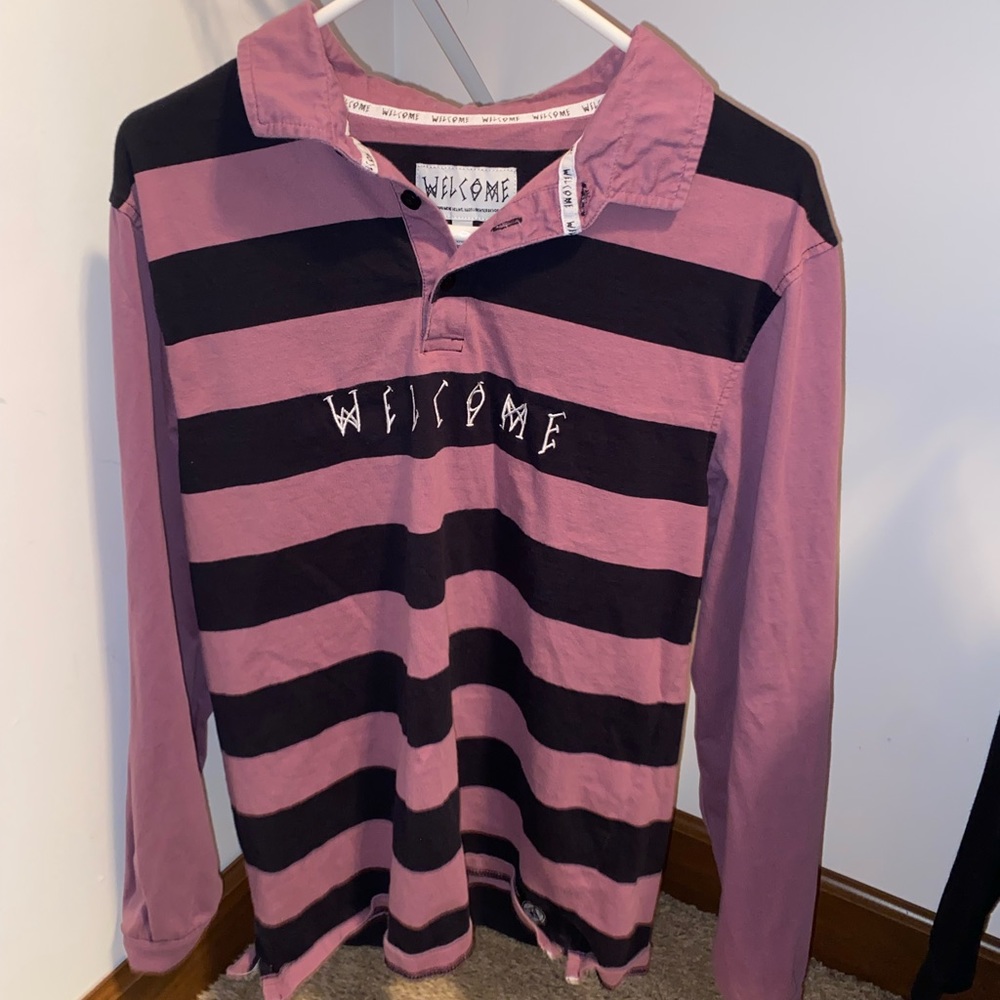 Welcome Purple and Black Striped Polo Long Sleeve